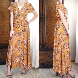 Patrons of Peace yellow floral maxi wrap dress